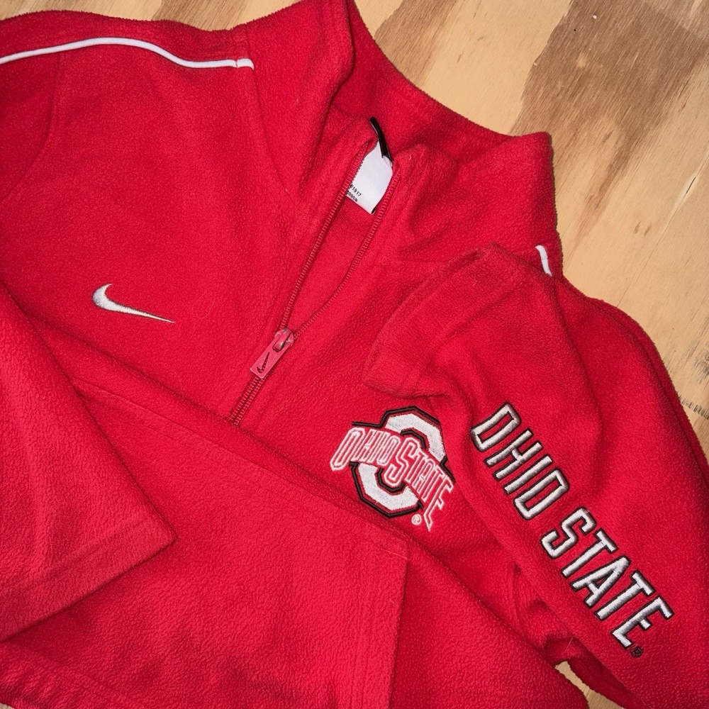 Nike Ohio State Buckeyes 1/4 Zip Kids Medium 12/14 Red Fleece‎ Pullover Vintage